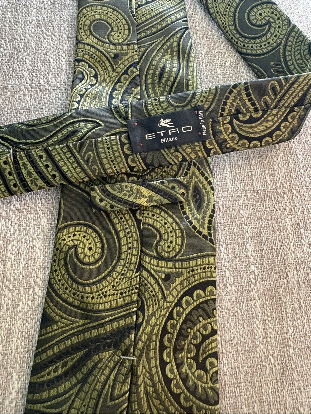 Etro Olive Green and Black Paisley Silk Tie